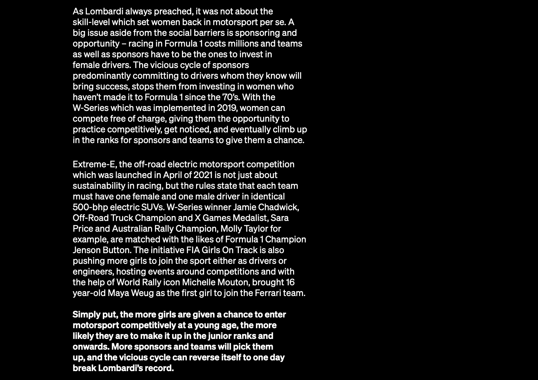 Women in Formula 1 – The Legacy of Lella Lombardi