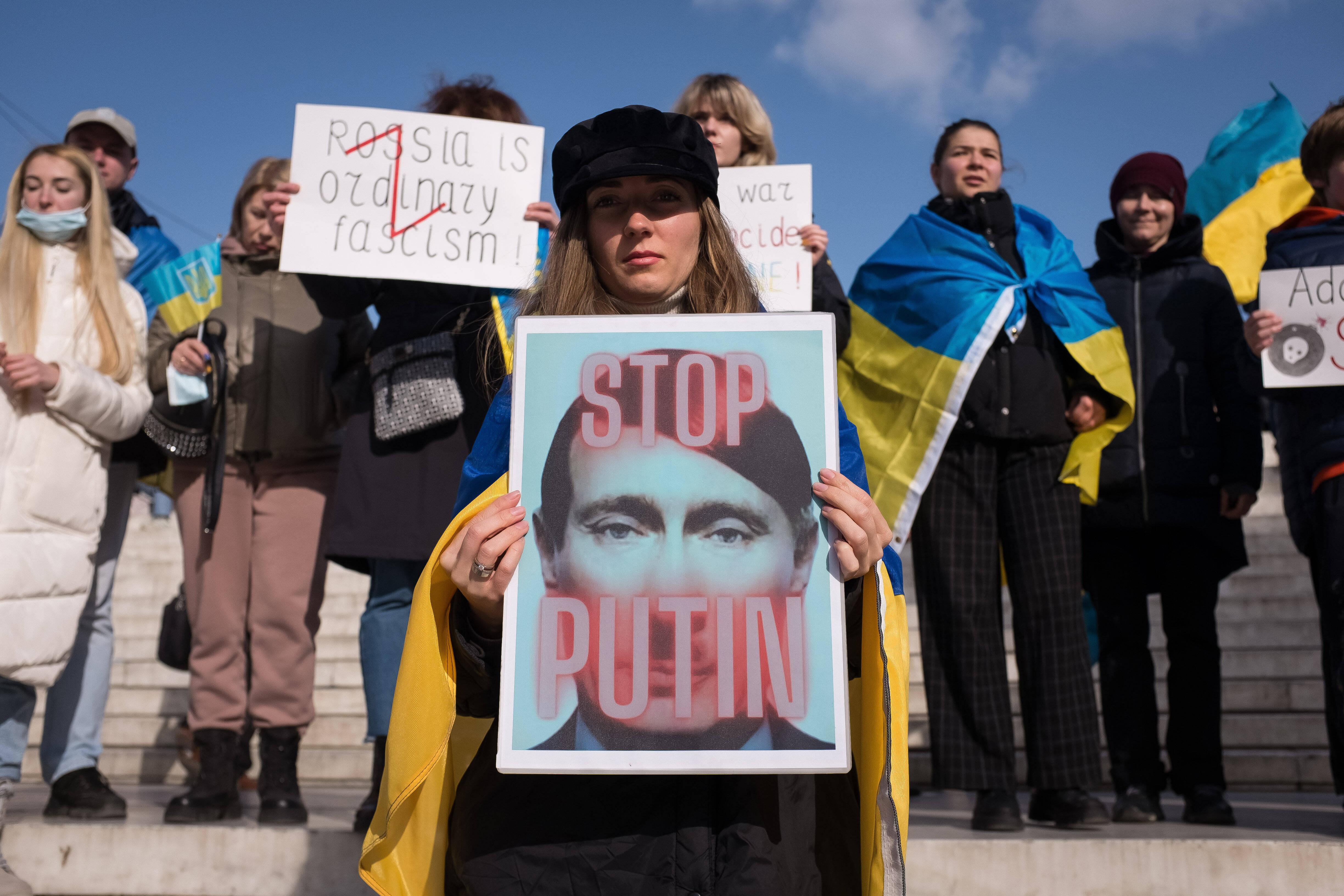 IMAGO / NurPhoto / Nikolas Kokovlis. 19 March, 2022. Protest In Athens against the war in Ukraine with protesters largely Ukrainians living in Greece.